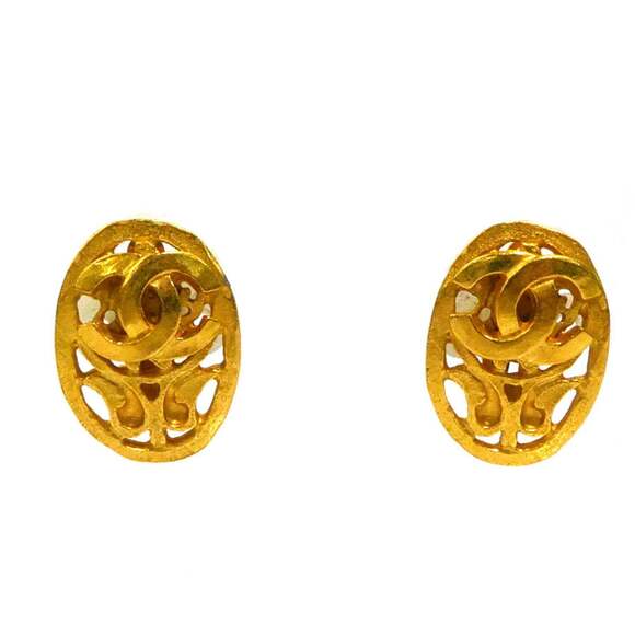CHANEL Authentic Gold Logo Earrings